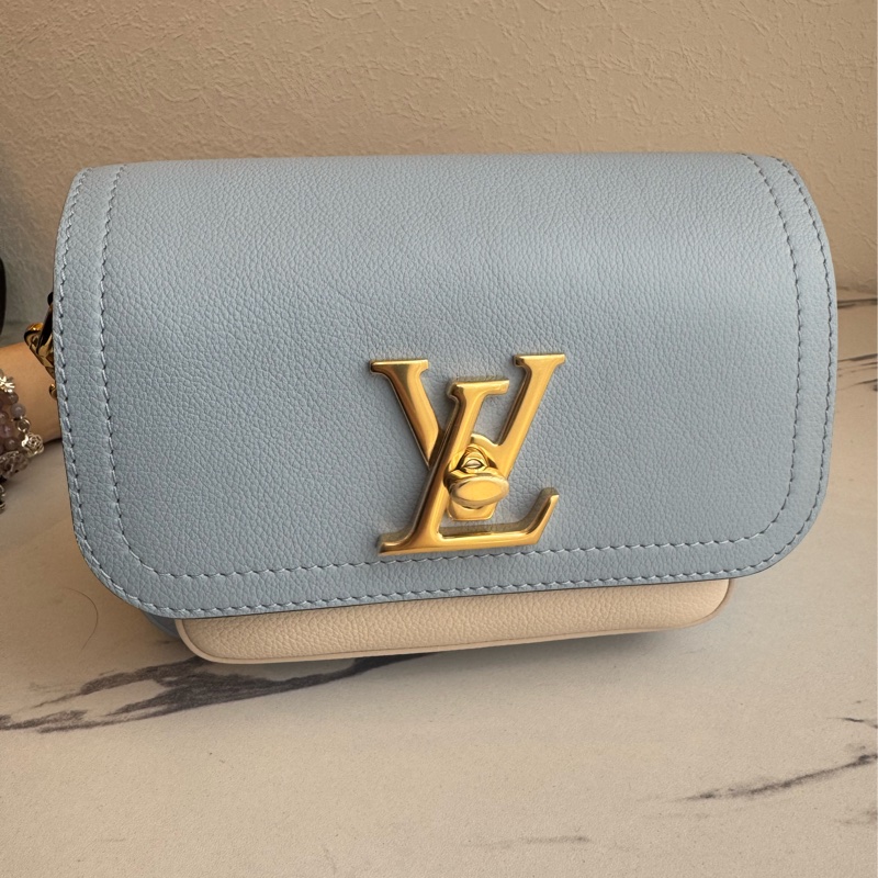LV藍/白皮革雙層兩用包-1