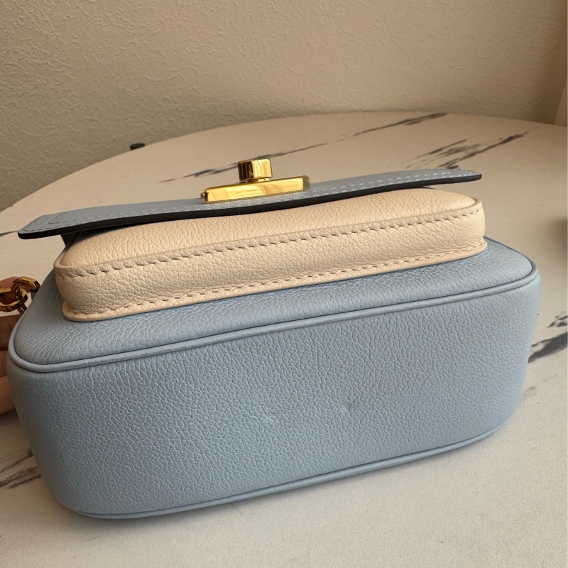 LV藍/白皮革雙層兩用包-4