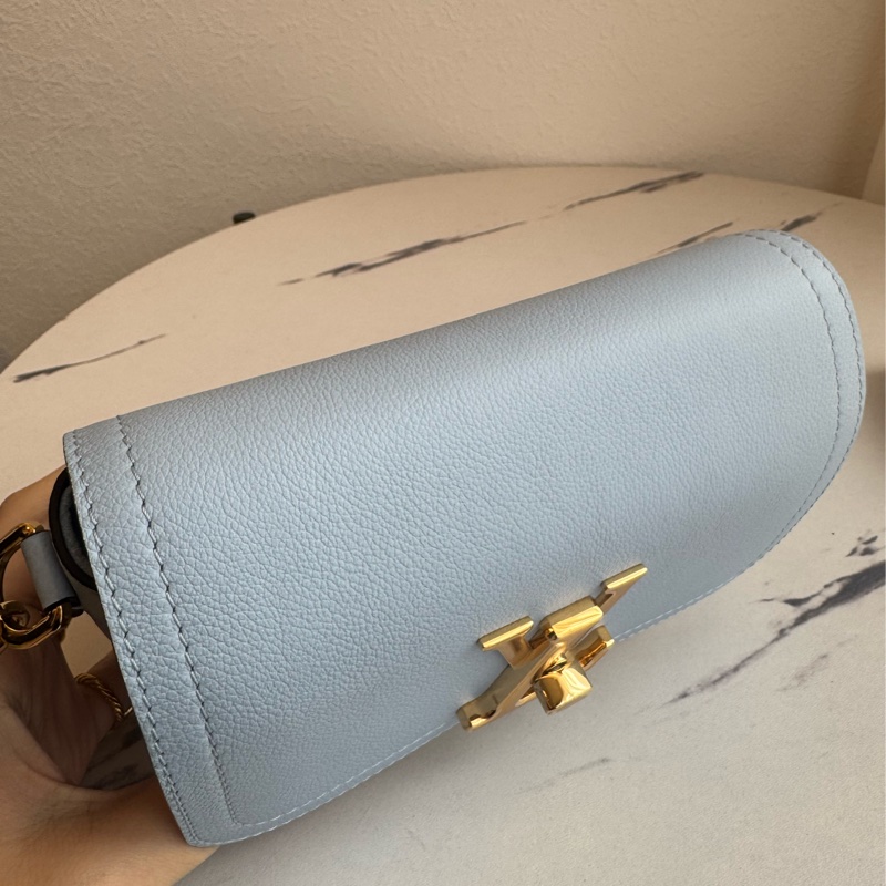 LV藍/白皮革雙層兩用包-5