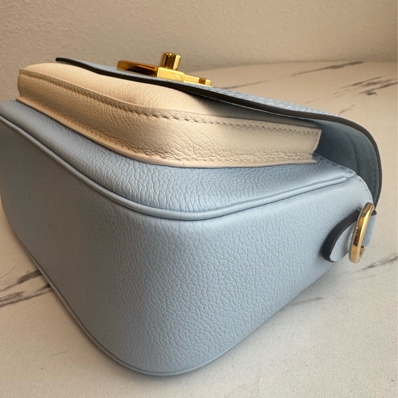 LV藍/白皮革雙層兩用包-7