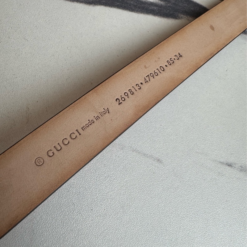 Gucci橘色壓紋細版皮帶85公分-11