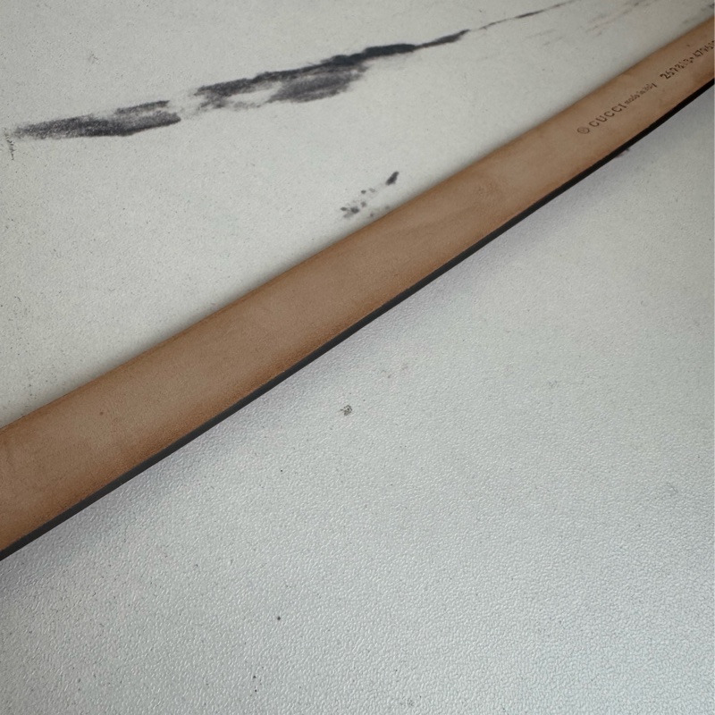 Gucci橘色壓紋細版皮帶85公分-15