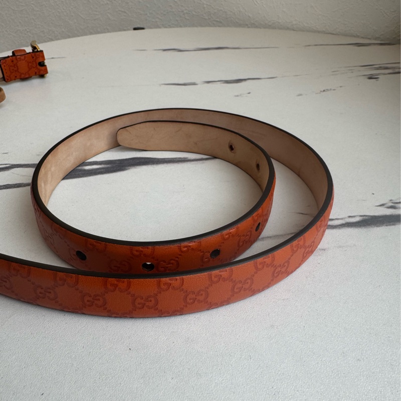 Gucci橘色壓紋細版皮帶85公分-18