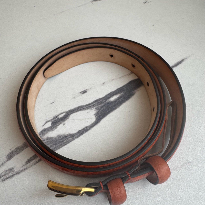 Gucci橘色壓紋細版皮帶85公分-20