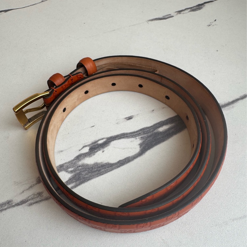 Gucci橘色壓紋細版皮帶85公分-21