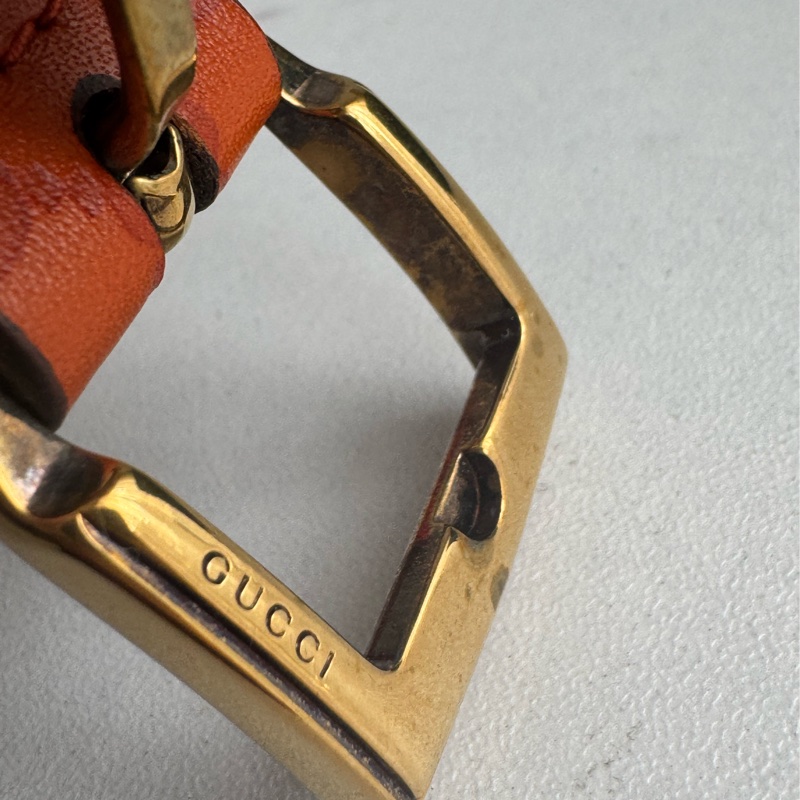 Gucci橘色壓紋細版皮帶85公分-22
