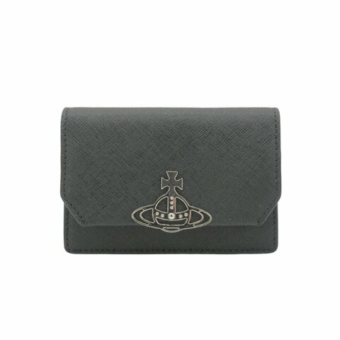 Vivienne Westwood 防刮皮星球銀logo扣式卡包(黑)