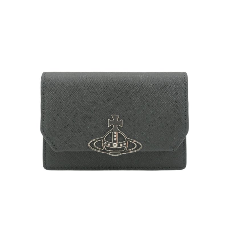 Vivienne Westwood 防刮皮星球銀logo扣式卡包(黑)-0