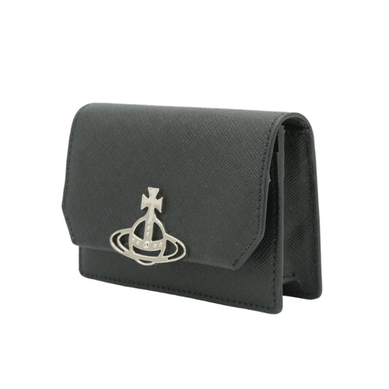 Vivienne Westwood 防刮皮星球銀logo扣式卡包(黑)-1