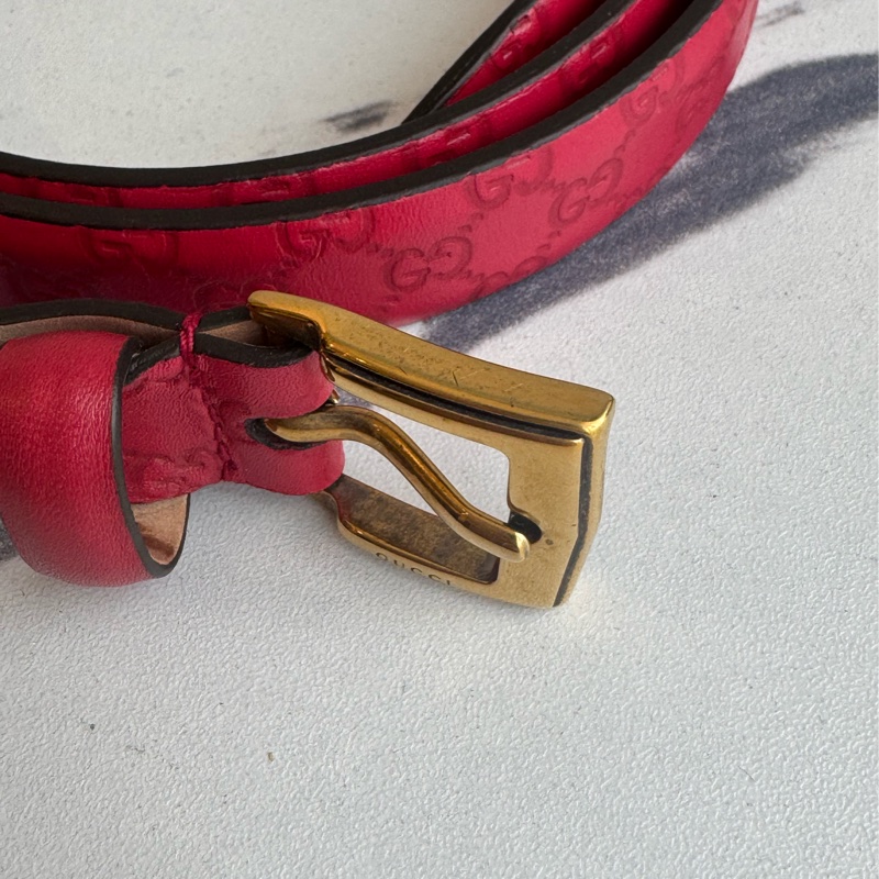 Gucci紅色壓紋細版皮帶85公分-4