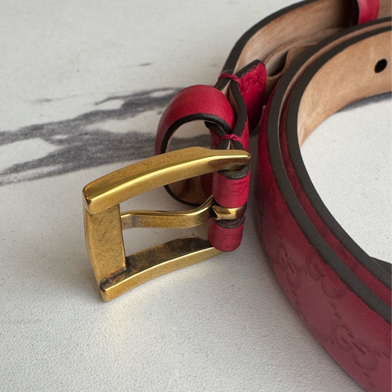 Gucci紅色壓紋細版皮帶85公分-5