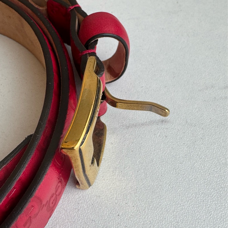 Gucci紅色壓紋細版皮帶85公分-6