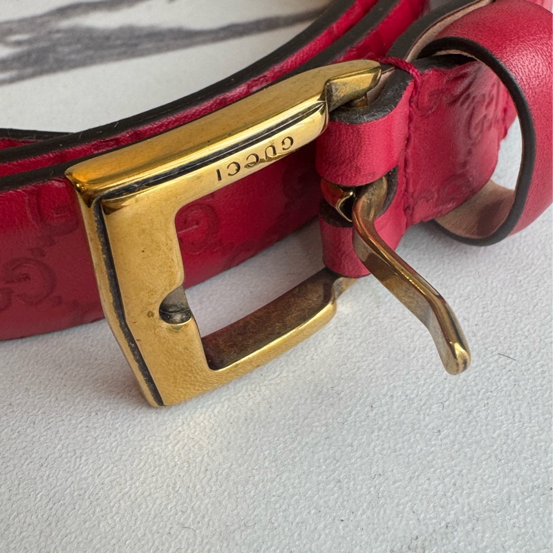 Gucci紅色壓紋細版皮帶85公分-7