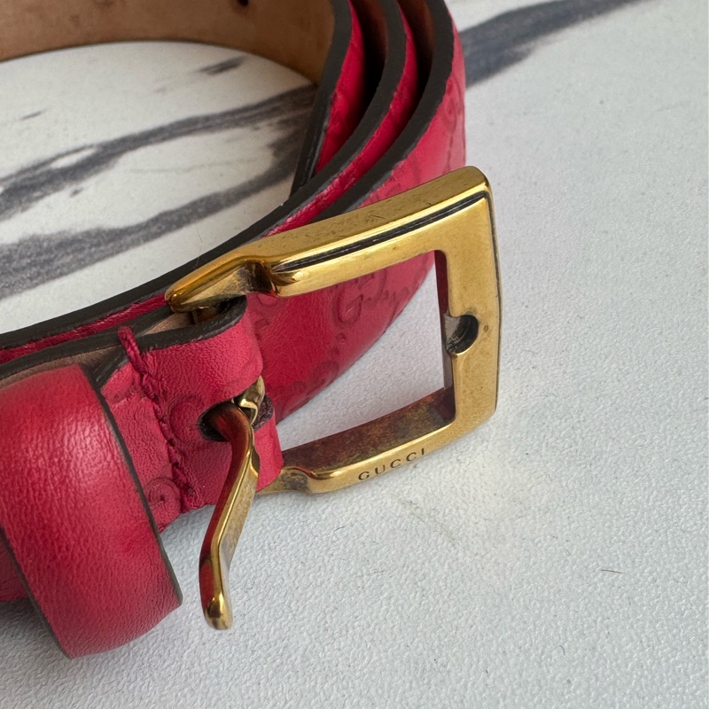 Gucci紅色壓紋細版皮帶85公分-8