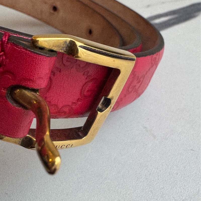 Gucci紅色壓紋細版皮帶85公分-9