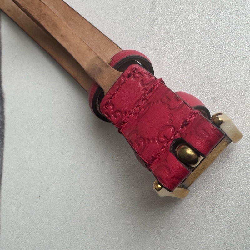 Gucci紅色壓紋細版皮帶85公分-16
