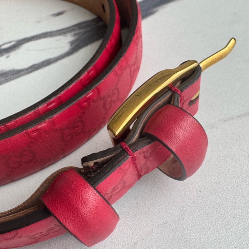 Gucci紅色壓紋細版皮帶85公分-19