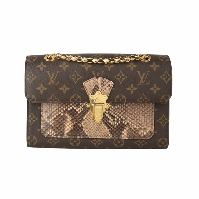 【包稅】LOUIS VUITTON Monogram Python Victorine 金色鏈條翻蓋斜背包 34895Y-0