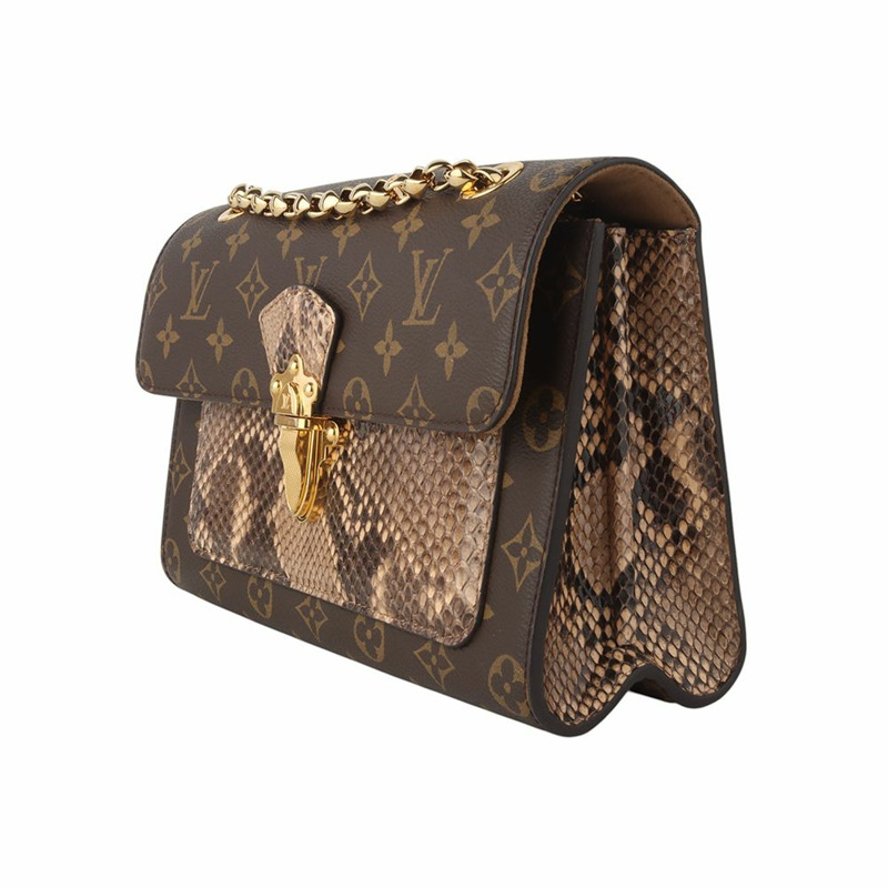 【包稅】LOUIS VUITTON Monogram Python Victorine 金色鏈條翻蓋斜背包 34895Y-1
