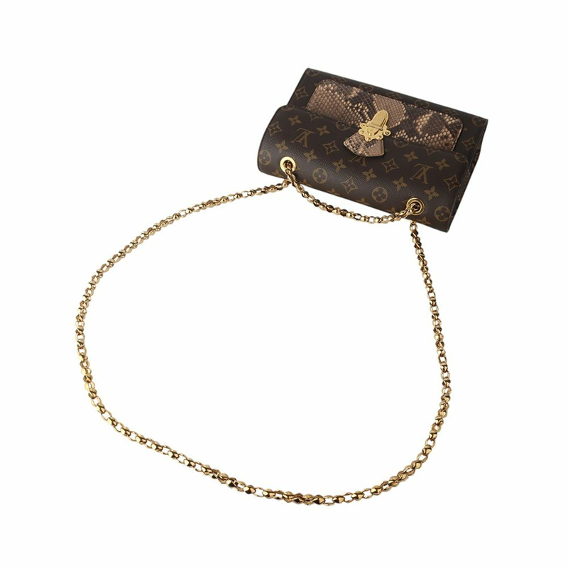 【包稅】LOUIS VUITTON Monogram Python Victorine 金色鏈條翻蓋斜背包 34895Y-3