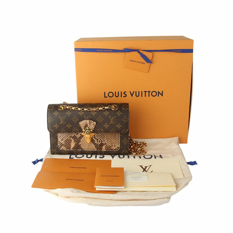 【包稅】LOUIS VUITTON Monogram Python Victorine 金色鏈條翻蓋斜背包 34895Y-7