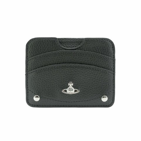 Vivienne Westwood 荔枝皮星球銀logo單面三卡卡夾(黑)