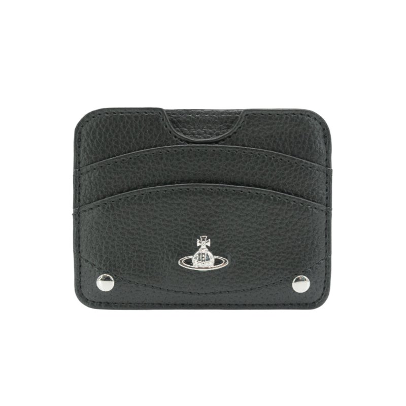 Vivienne Westwood 荔枝皮星球銀logo單面三卡卡夾(黑)-0