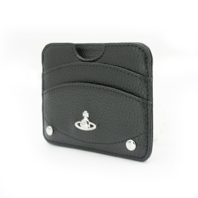 Vivienne Westwood 荔枝皮星球銀logo單面三卡卡夾(黑)-1