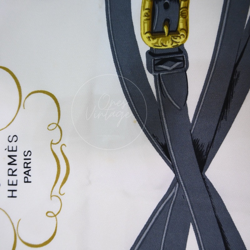 中古 愛馬仕 90公分 馬勒繫帶 粉紅色 絲質 方巾-2