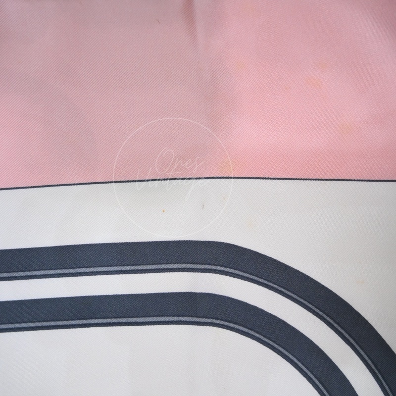 中古 愛馬仕 90公分 馬勒繫帶 粉紅色 絲質 方巾-11