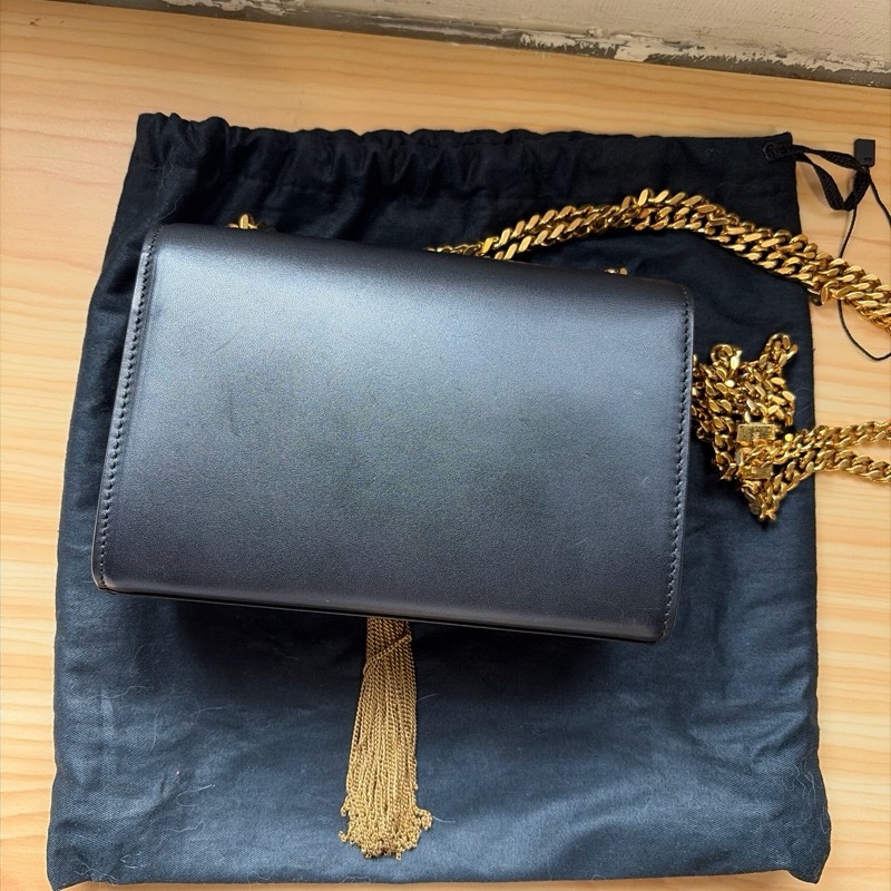 SAINT LAURENT(聖羅蘭) KATE Mini 流蘇 黑色  金扣 鏈帶 可斜背肩背-1
