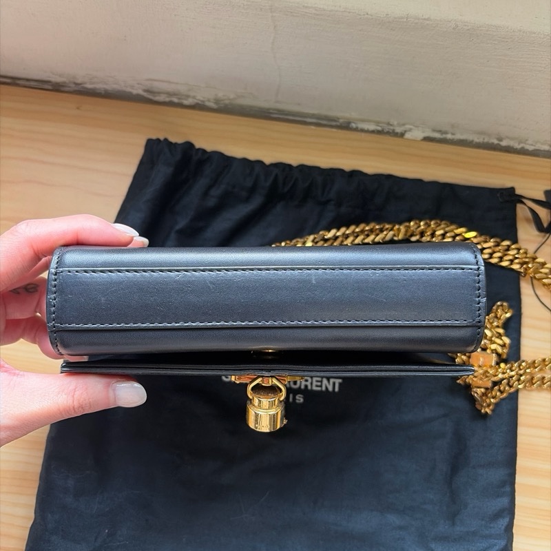 SAINT LAURENT(聖羅蘭) KATE Mini 流蘇 黑色  金扣 鏈帶 可斜背肩背-2