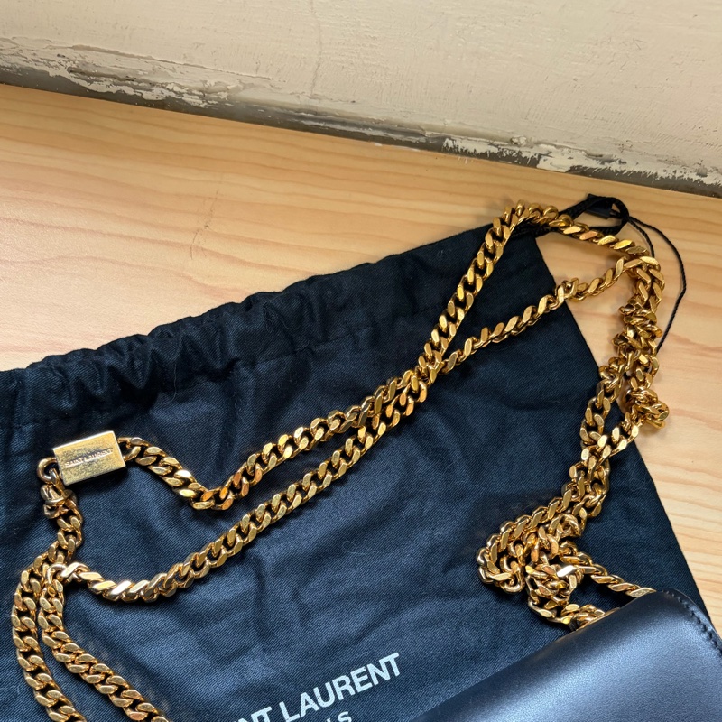 SAINT LAURENT(聖羅蘭) KATE Mini 流蘇 黑色  金扣 鏈帶 可斜背肩背-14