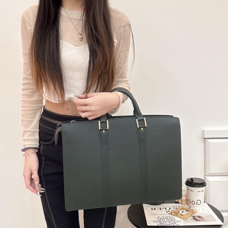Louis Vuitton 綠色 全皮 公文包 手提包 大容量 公事包vintage 中古二手-3