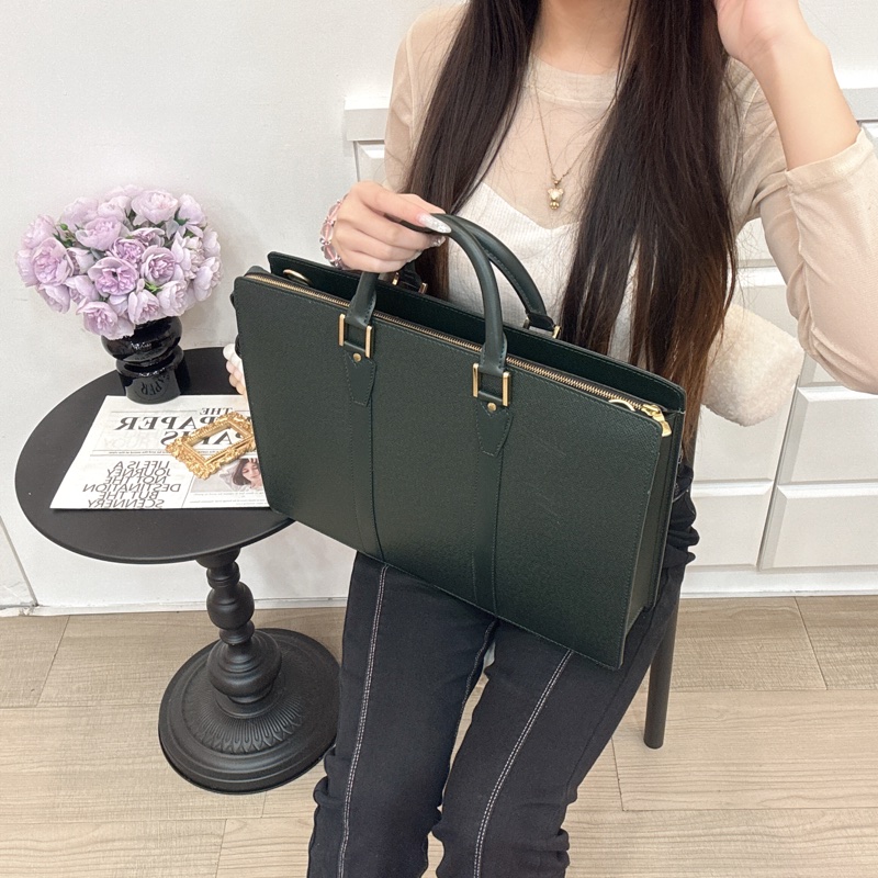 Louis Vuitton 綠色 全皮 公文包 手提包 大容量 公事包vintage 中古二手-4