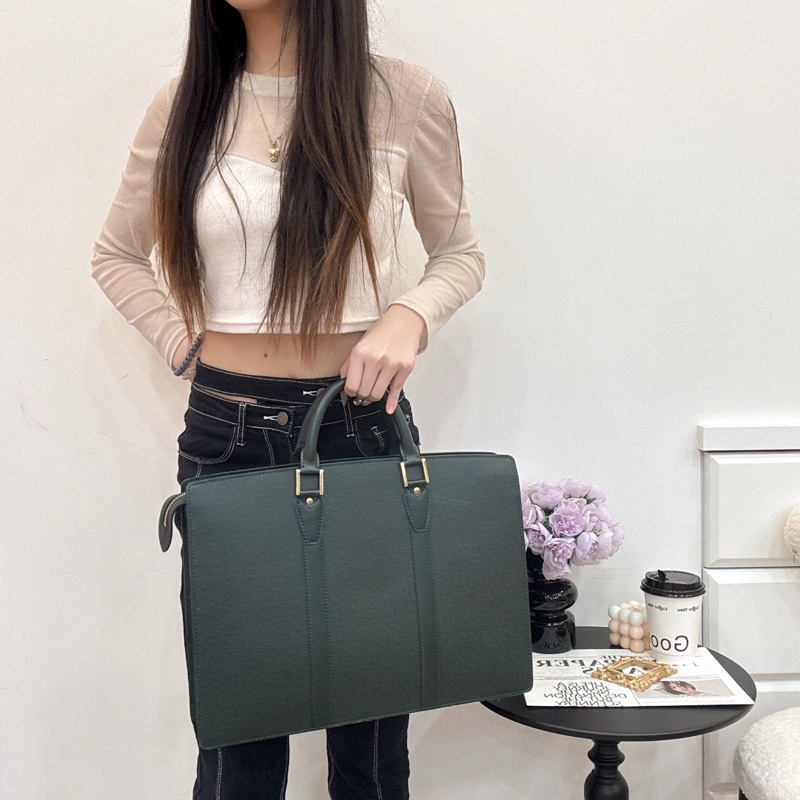 Louis Vuitton 綠色 全皮 公文包 手提包 大容量 公事包vintage 中古二手-5