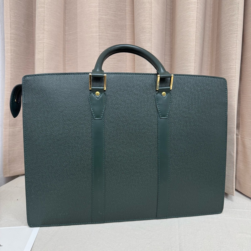 Louis Vuitton 綠色 全皮 公文包 手提包 大容量 公事包vintage 中古二手-8