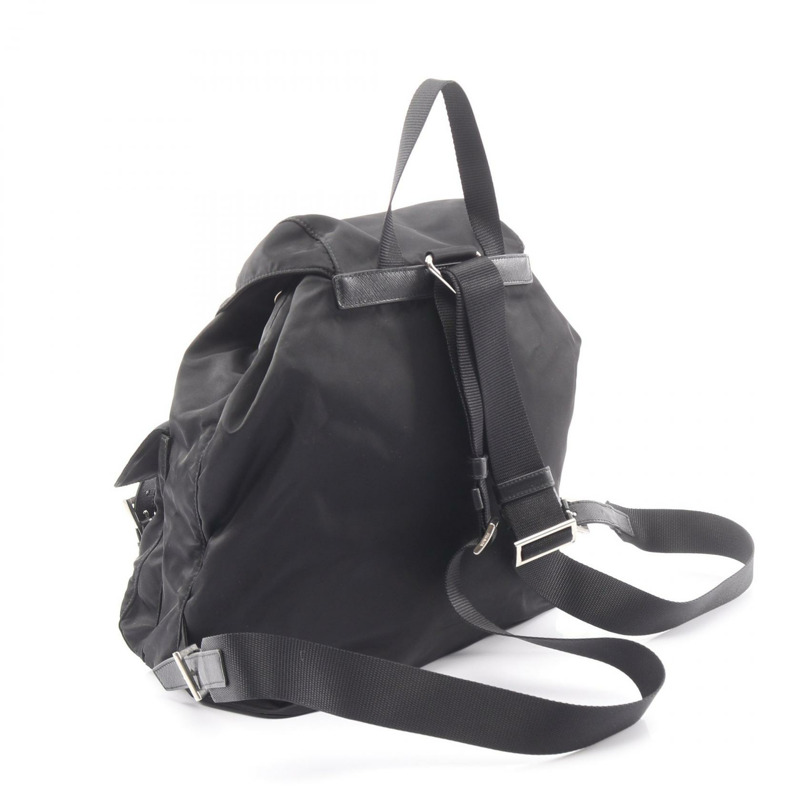 PRADA VELA 雙肩包 1BZ811 尼龍 Saffiano 皮革 黑色 二手 女款 logo-1