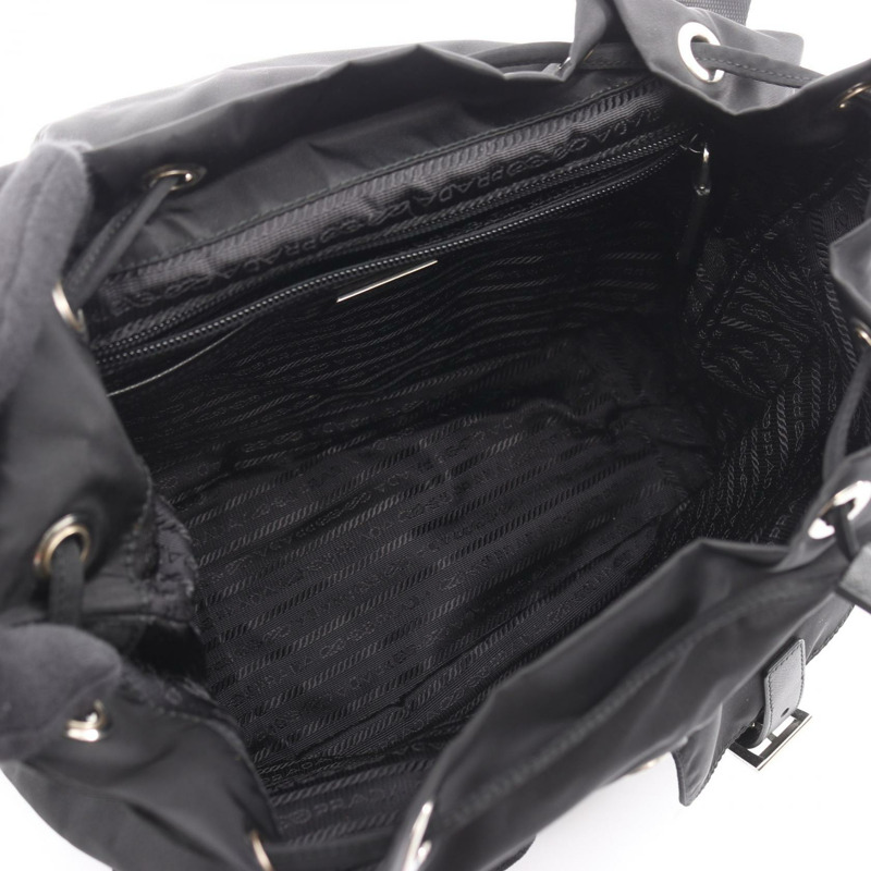 PRADA VELA 雙肩包 1BZ811 尼龍 Saffiano 皮革 黑色 二手 女款 logo-2