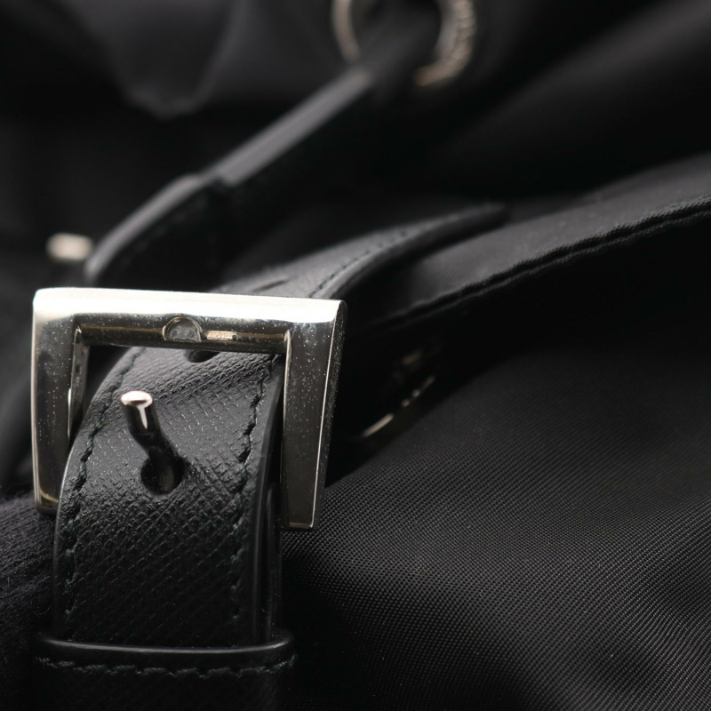 PRADA VELA 雙肩包 1BZ811 尼龍 Saffiano 皮革 黑色 二手 女款 logo-5