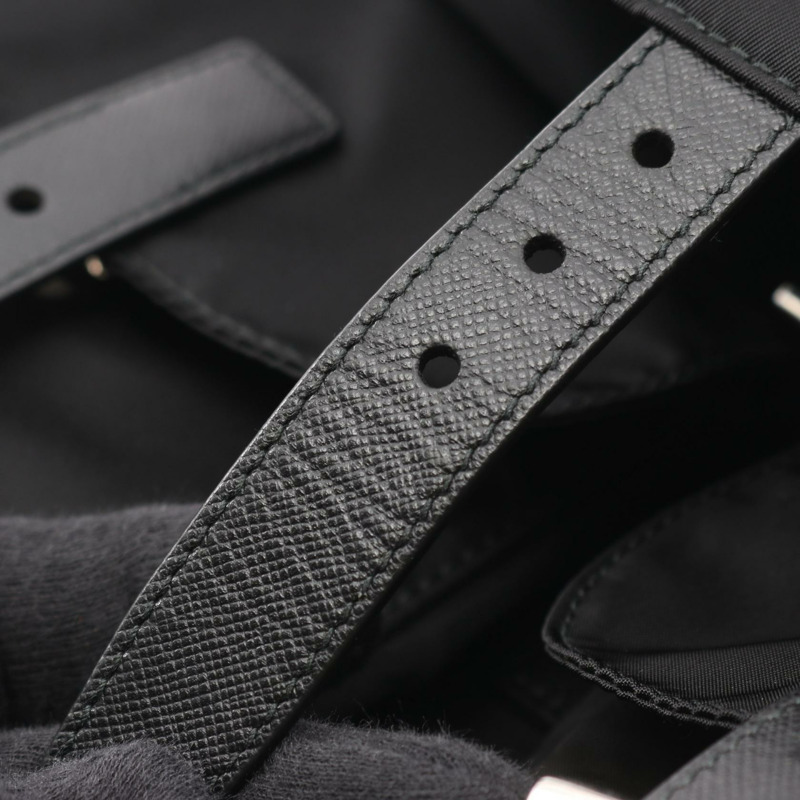 PRADA VELA 雙肩包 1BZ811 尼龍 Saffiano 皮革 黑色 二手 女款 logo-8