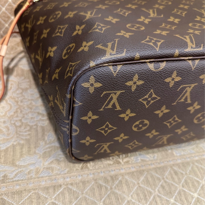 LV 原花金釦Neverfull MM手提肩背包M46987-4