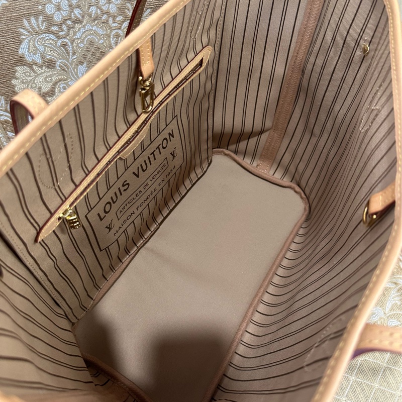 LV 原花金釦Neverfull MM手提肩背包M46987-6