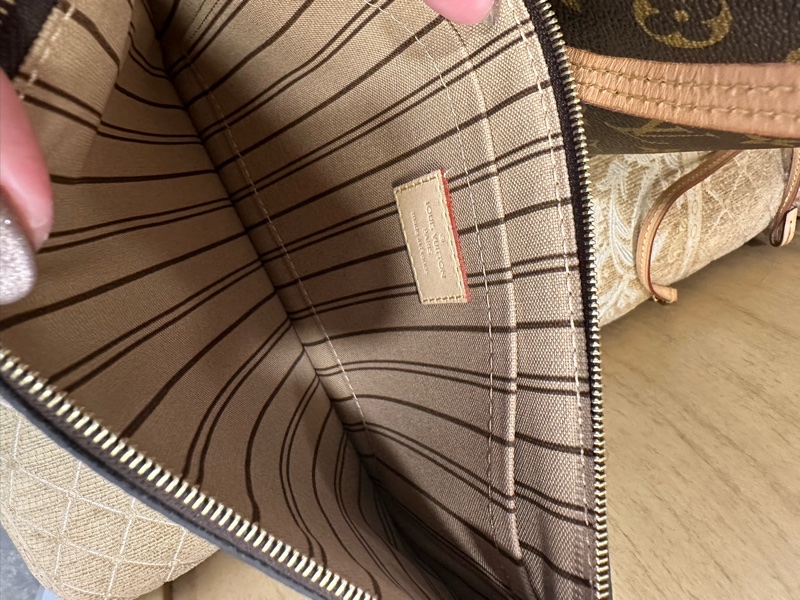 LV 原花金釦Neverfull MM手提肩背包M46987-7