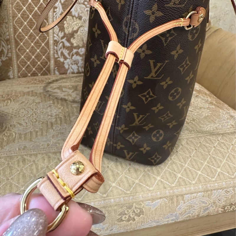 LV 原花金釦Neverfull MM手提肩背包M46987-8