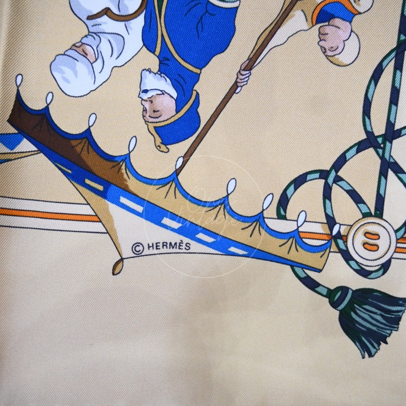 中古 愛馬仕 Hermes 米色 多色 絲巾-11