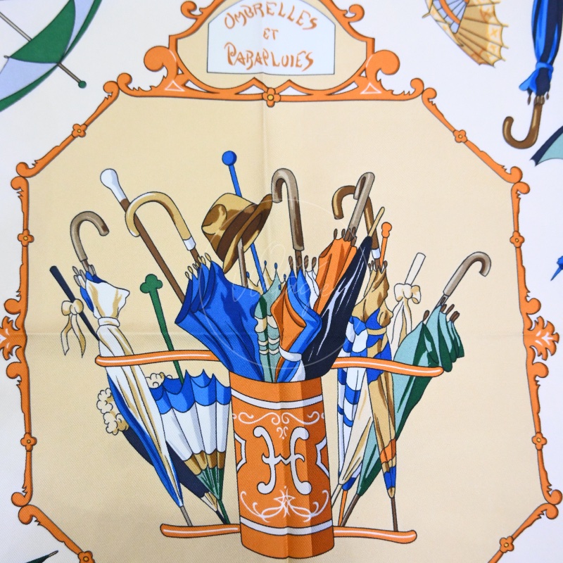 中古 愛馬仕 Hermes 米色 多色 絲巾-22