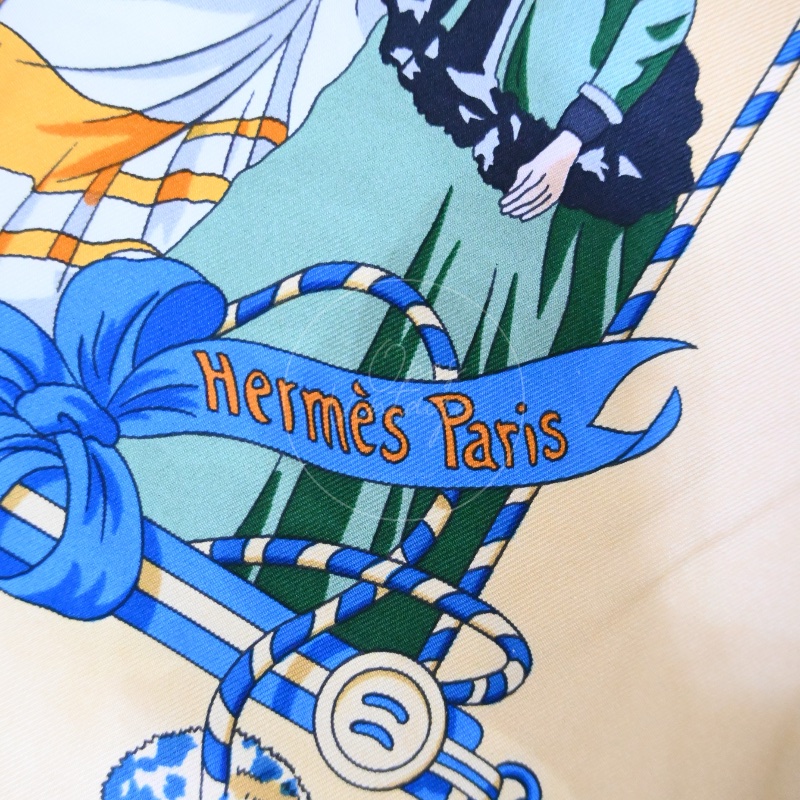 中古 愛馬仕 Hermes 米色 多色 絲巾-24