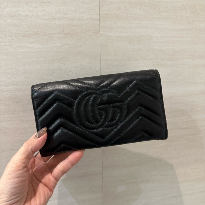 Gucci 黑牛皮山形紋霧金釦Marmont下蓋12卡長夾-1