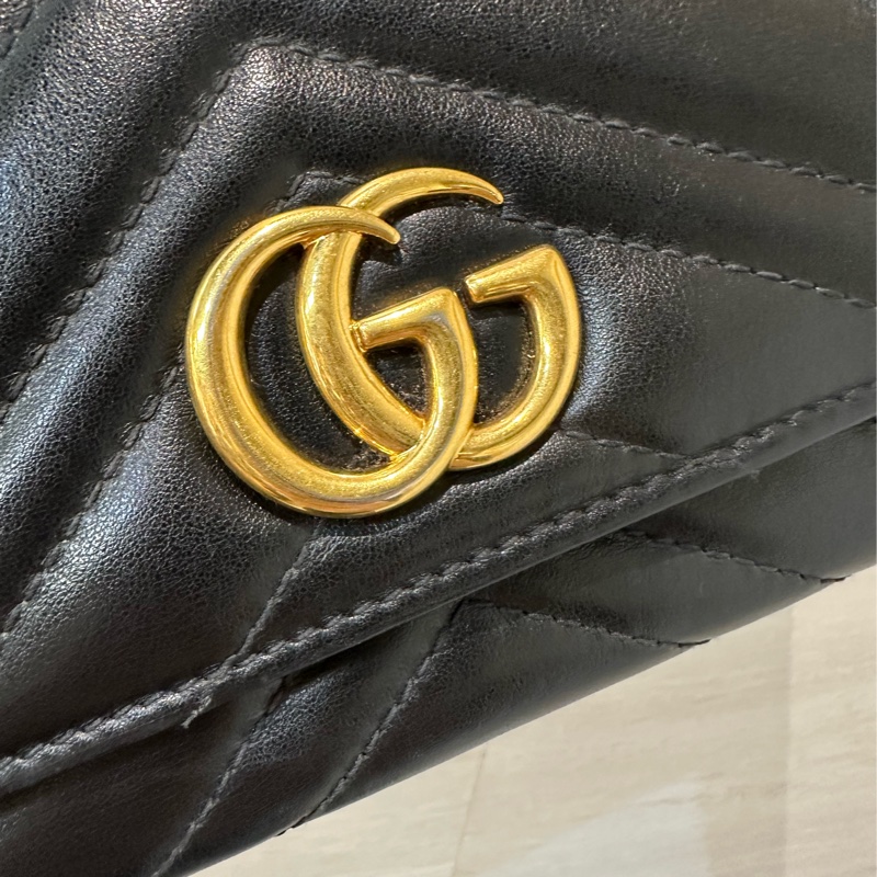 Gucci 黑牛皮山形紋霧金釦Marmont下蓋12卡長夾-6